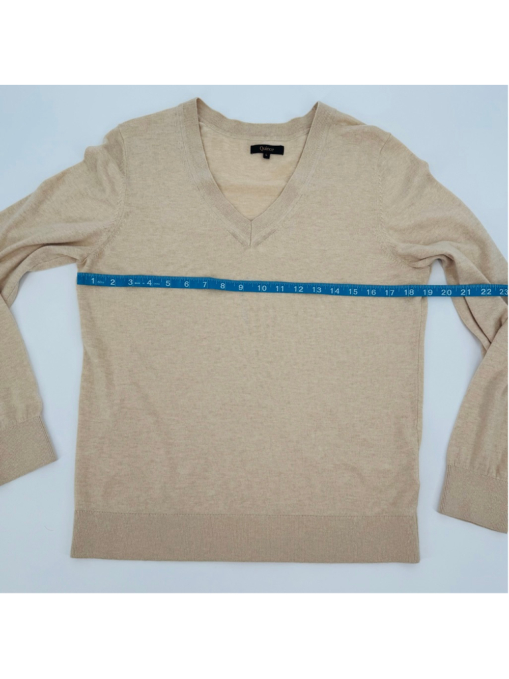 Quince Lightweight Cotton Cashmere V-Neck Sweater L Heather Oatmeal - Picture 6 of 8